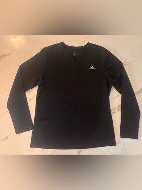 Adidas Climalite Long Sleeve V Neck Athletic Shirt Women L Black